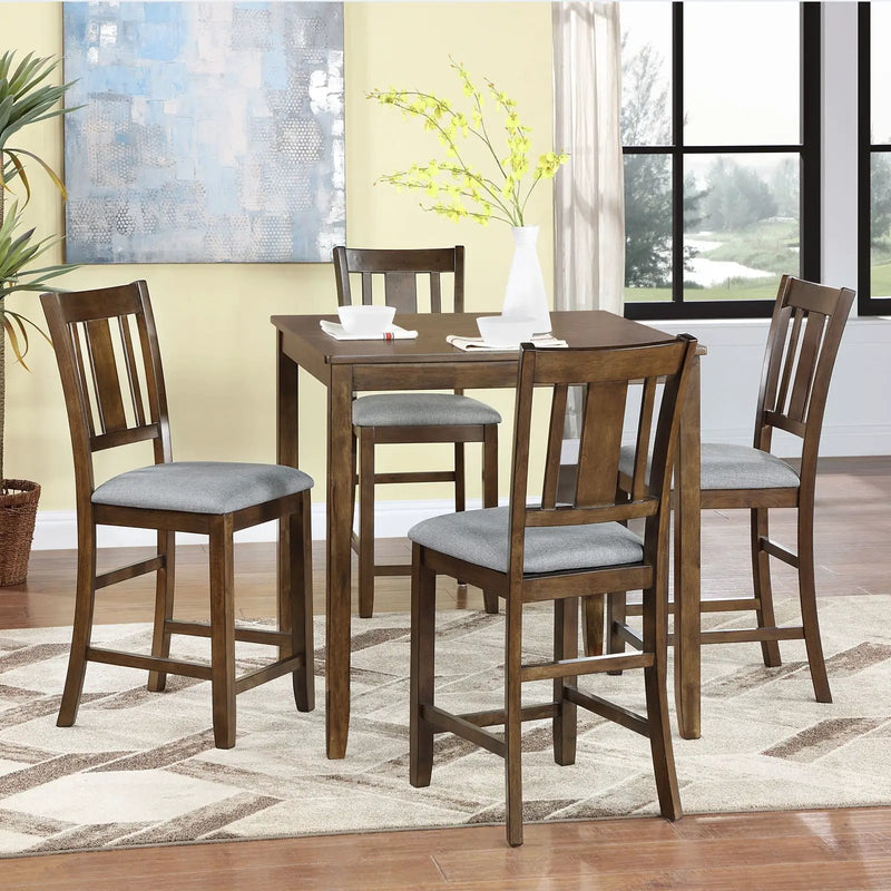 5 Pieces Dining Table Set, Counter Height Kitchen Table Set With Square Table And 4 Upholstered Chairs by Unique Piece Furniture