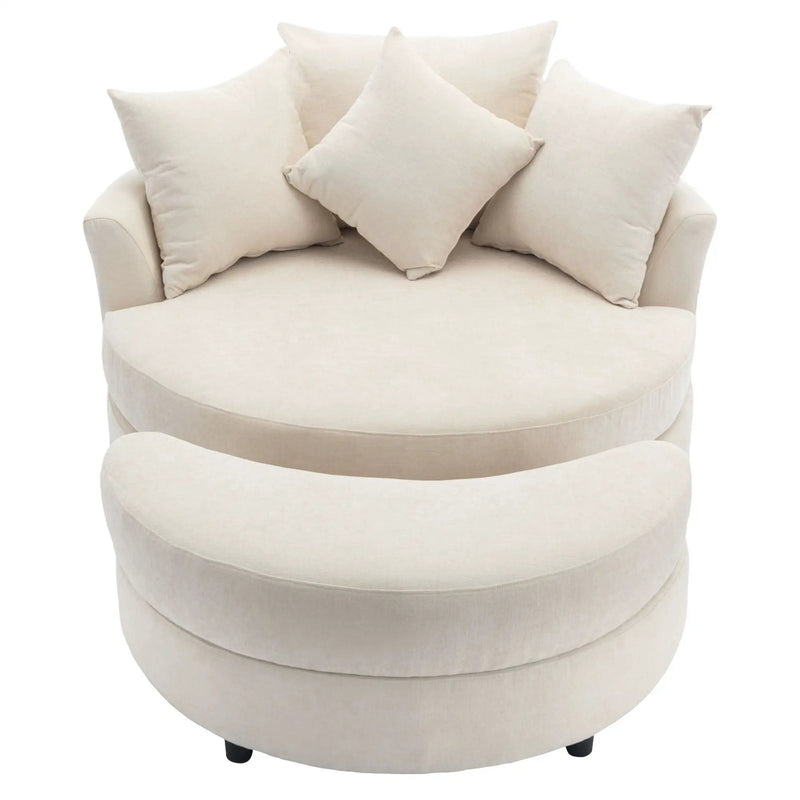360° Swivel Accent Barrel Chair With Storage Ottoman & 4 Pillows, Modern Leisure Chair Round Accent For Living Room by Unique Piece Furniture