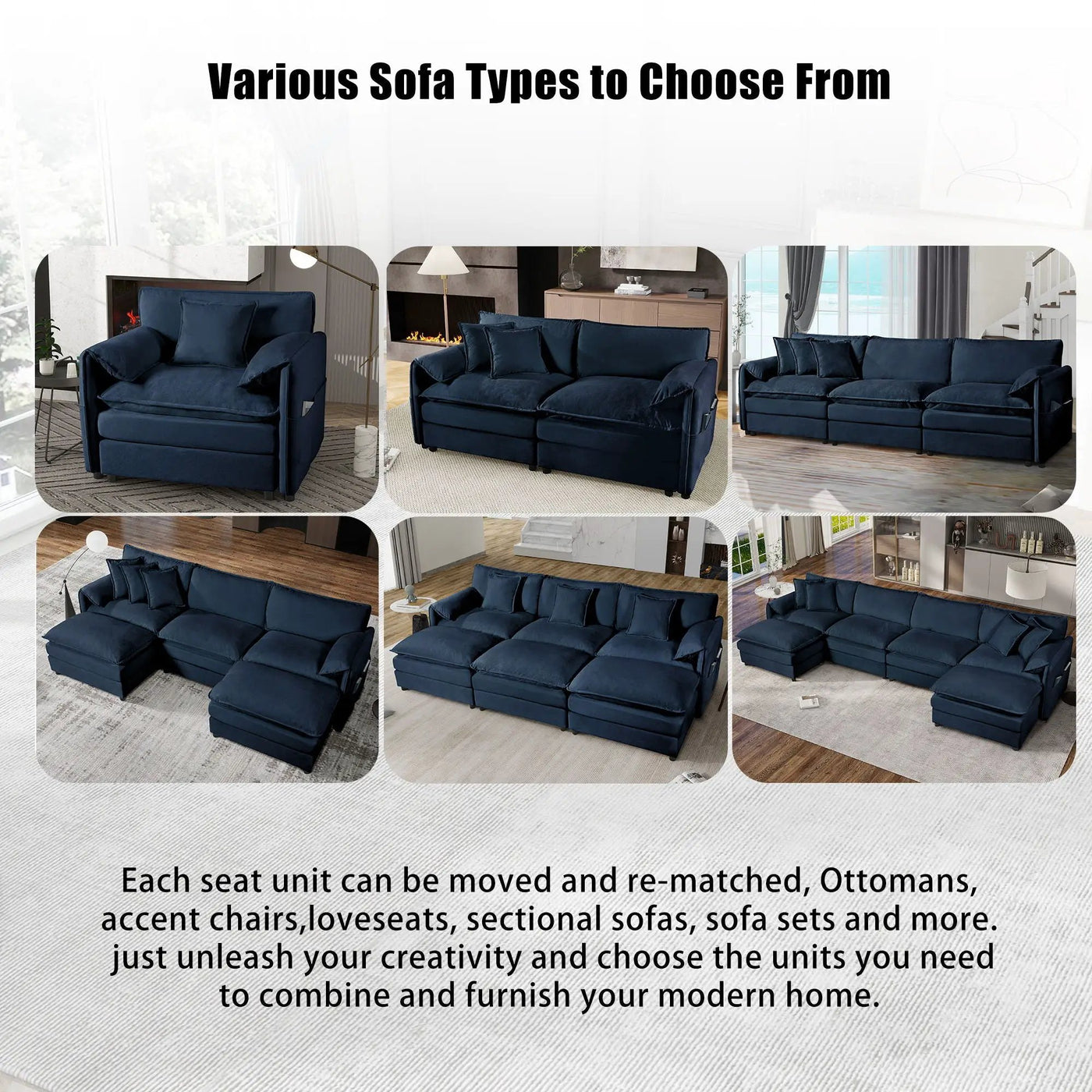 Modern Comfy Deep Seat Modular Sectional Sofa Cloud Couch With Ottoman by HouseOfZazla