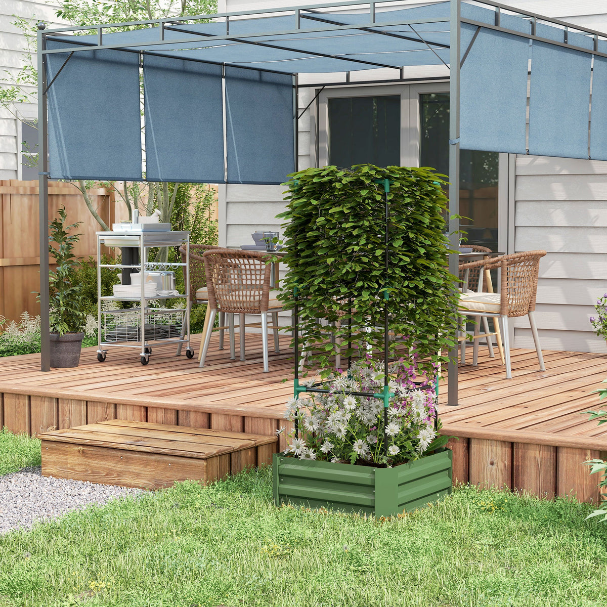 Galvanized Raised Garden Bed with Trellis - Grey Green, photo 3 of 10