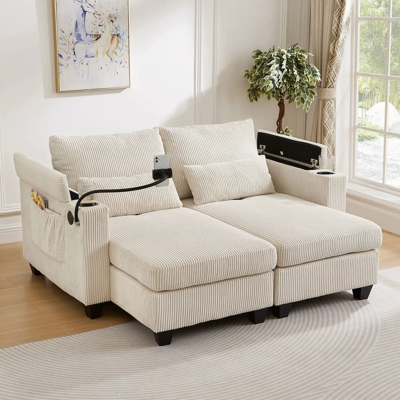 Convertible Chaise Lounge Sofa Chair With USB Ports, Cup Holders, Phone Holder And Storage by HouseOfZazla