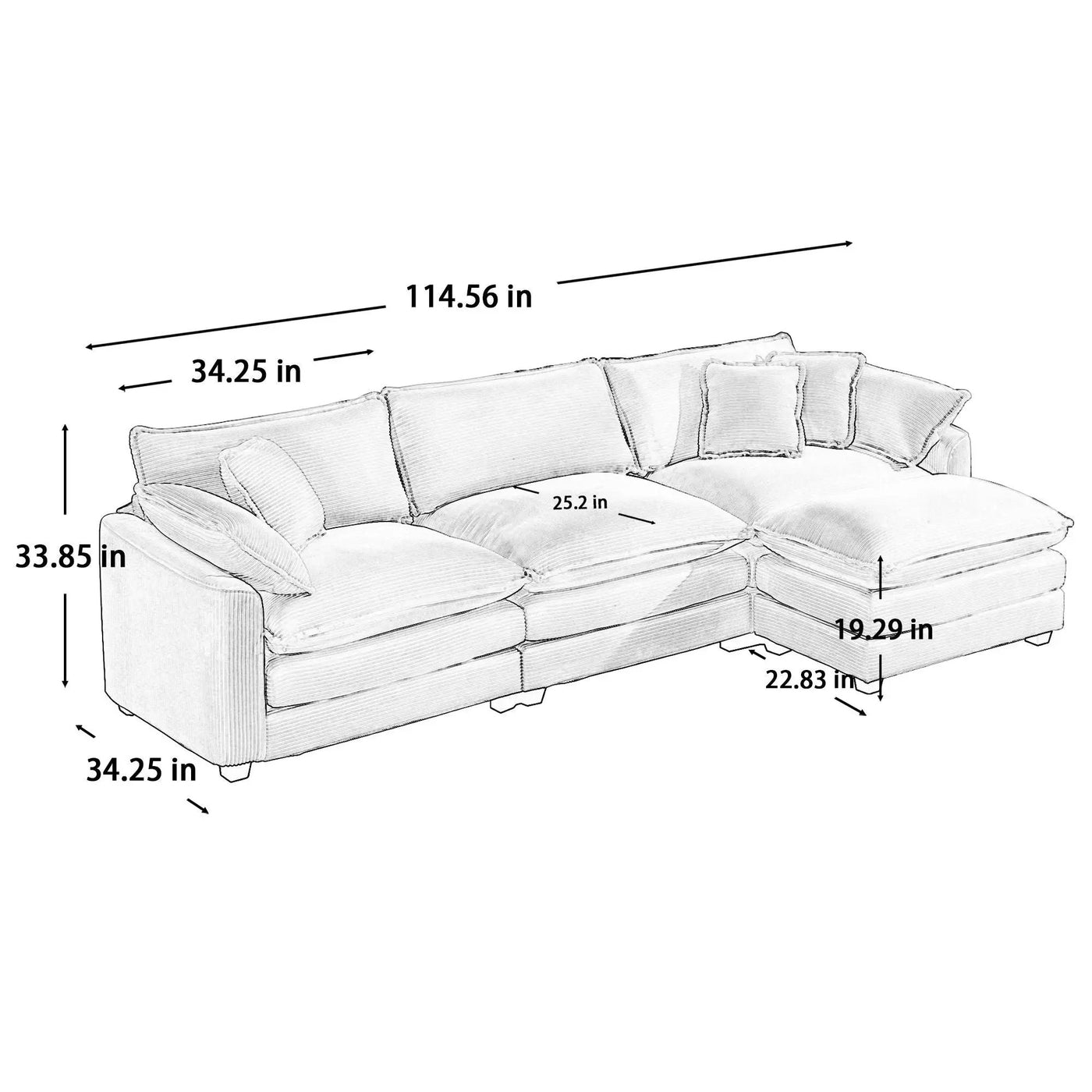 Modern Oversized Modular Cushion Sofa With Ottoman, Low Back, Deep Seating Sofa Set by HouseOfZazla