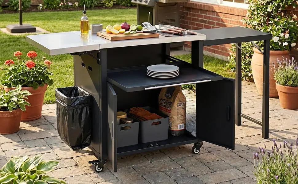 Foldable Outdoor Prep Station BBQ Cart Patio Dining Cart by HouseOfZazla