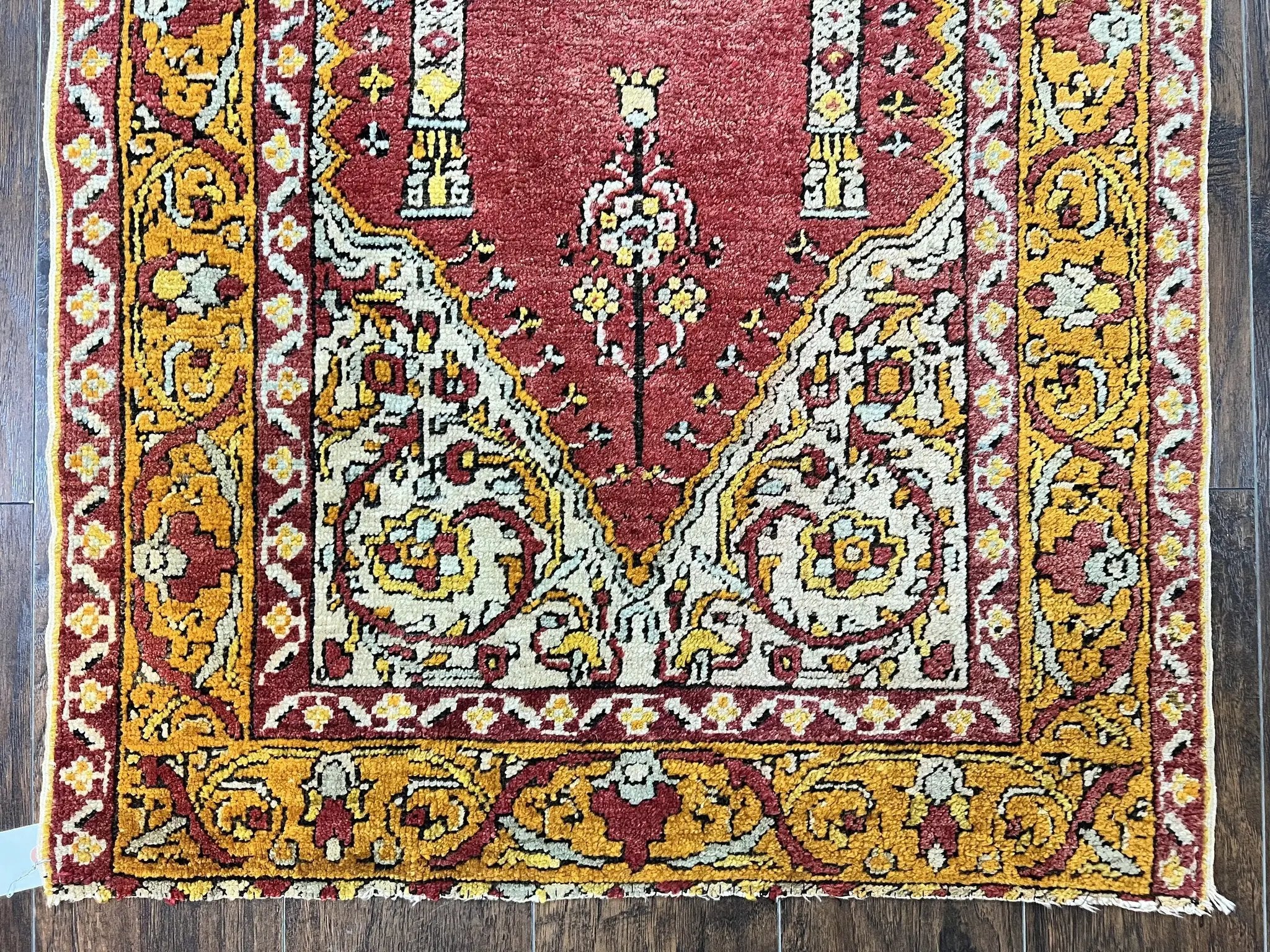 Antique Turkish Prayer Rug 3x5, Hand Knotted Turkish Melas Oushak Wool Carpet, Mehrab Rug, Orange & Red Vintage Rug 3 x 5 Collectible by Jewel Rugs