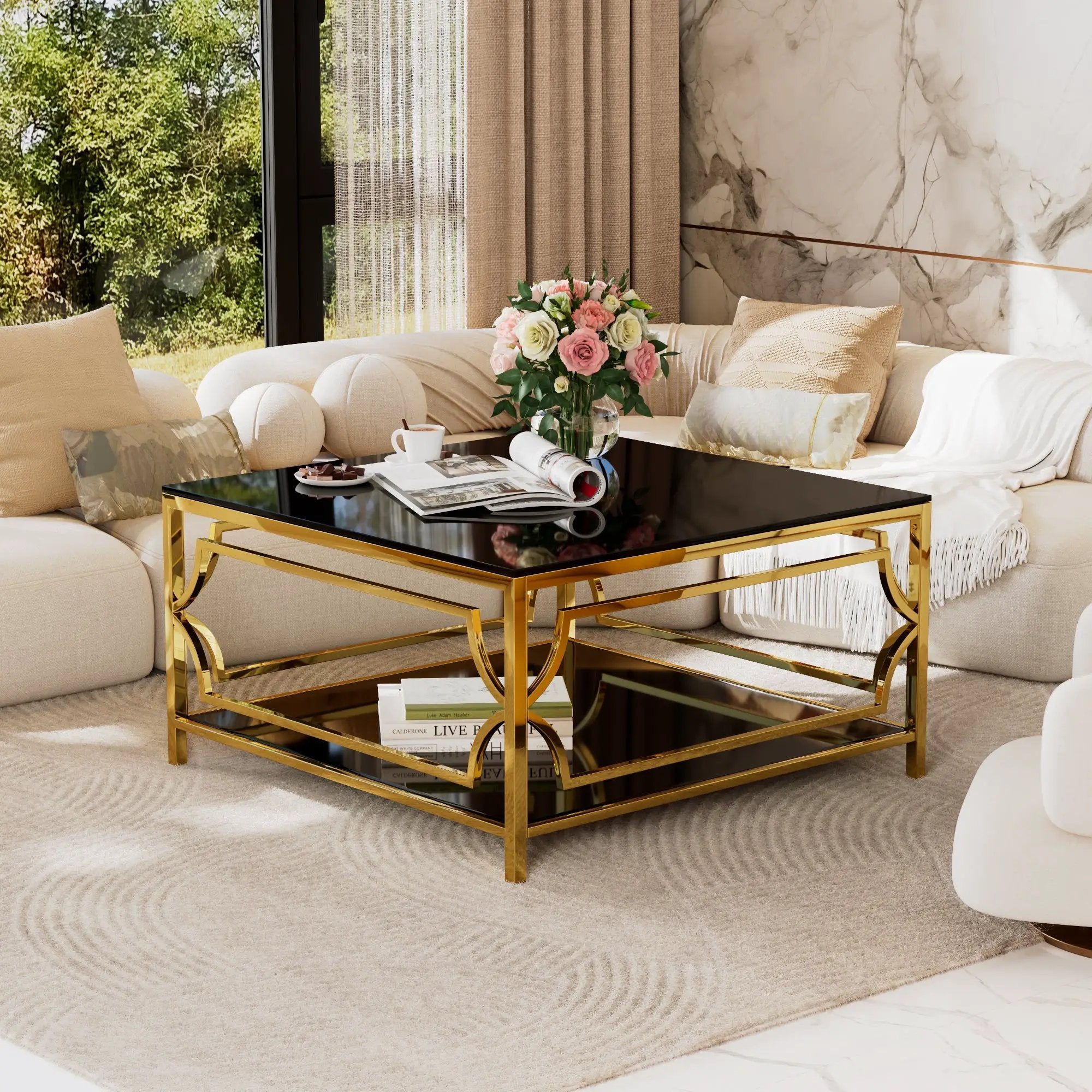 Square Glass Coffee Table in 33.5" by HouseOfZazla