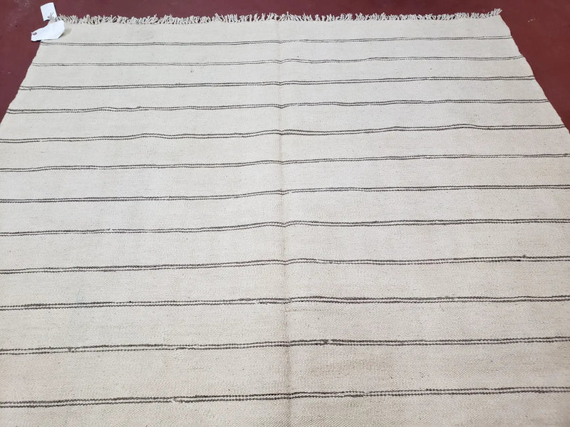 New Turkish Kilim Rug, Striped Area Rug, Southwestern Style, Off-white/Ivory Color, 5x8 Kilim Carpet, Hand-Knotted, Flatweave, Wool by Jewel Rugs