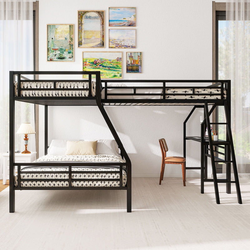 Twin Over Full Bunk Bed with Loft and Desk - L-Shaped Design for 3 Sleepers - Black, photo 3 of 14