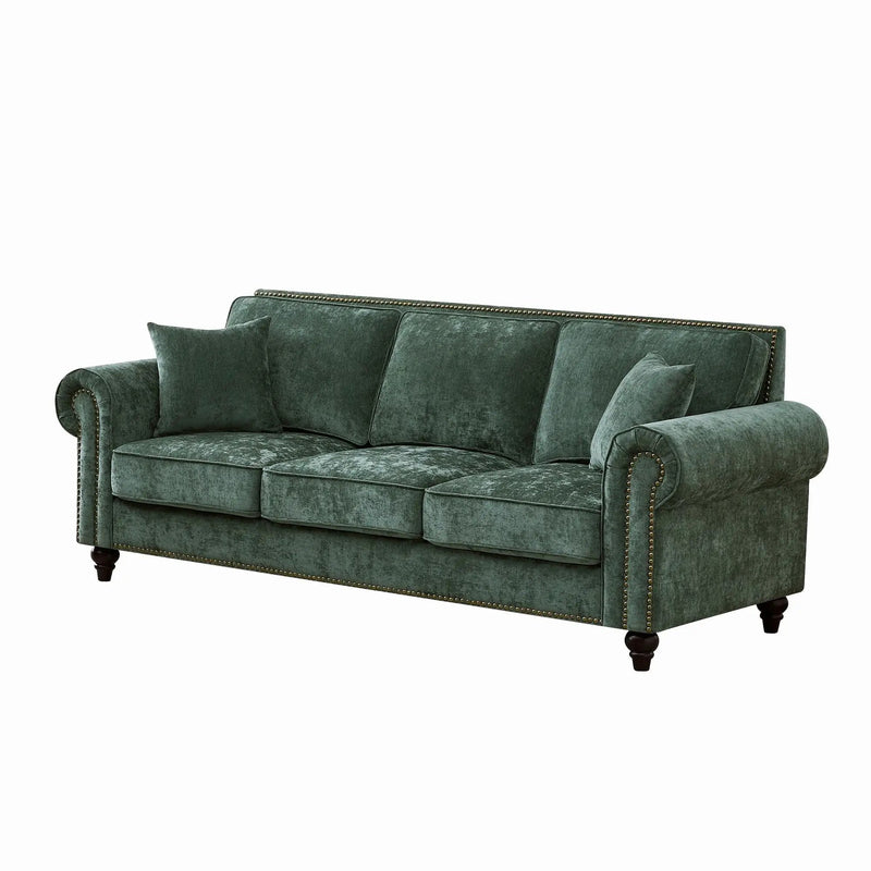 3 Seater Sofa With Tufted Upholstery, Rolled Arms, Nailhead Trim by HouseOfZazla