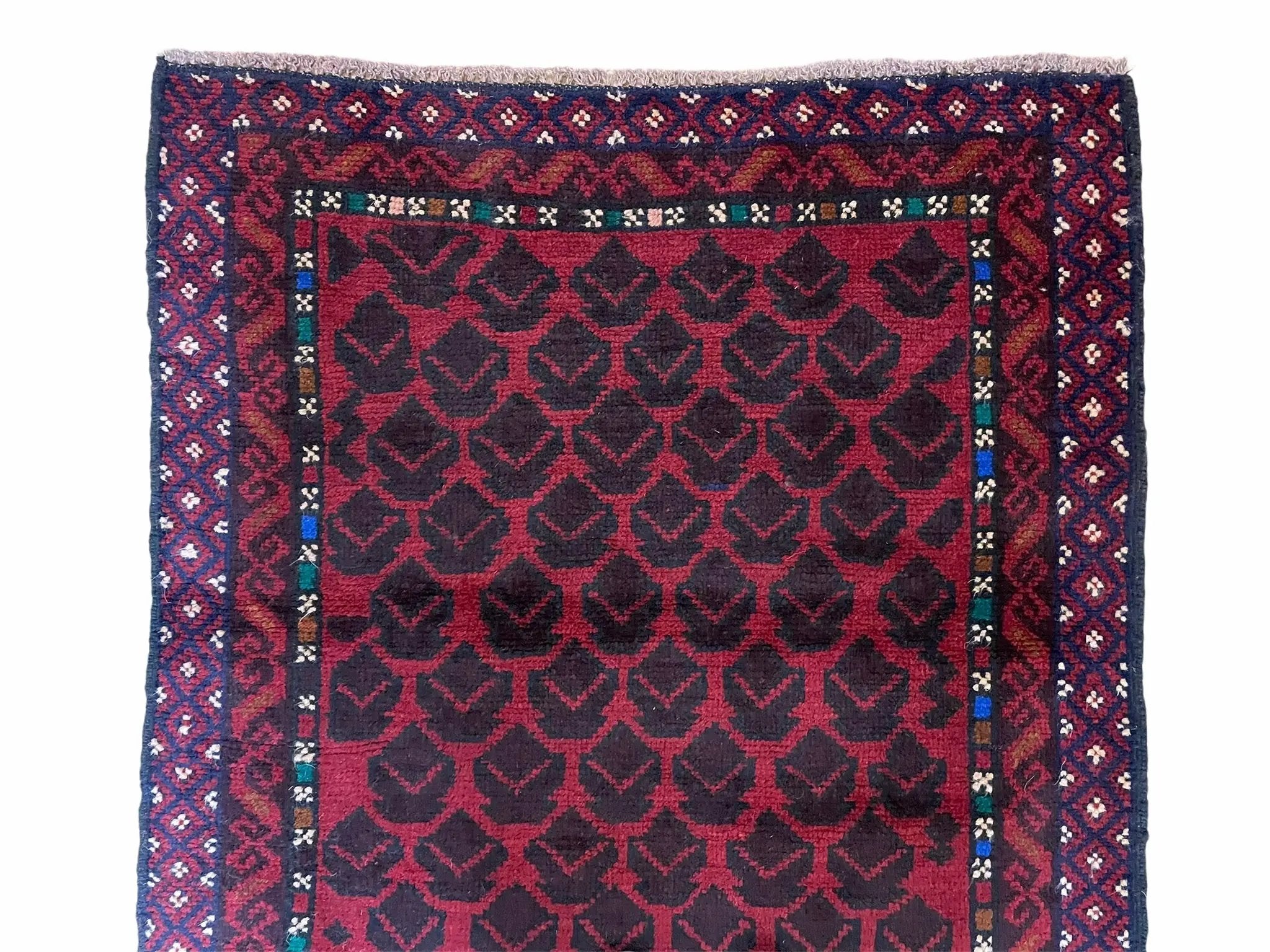 2' 8" X 4' 6" Vintage Handmade Tribal Wool Rug Balouchi Rug Afghan Rug Red Blue by Jewel Rugs