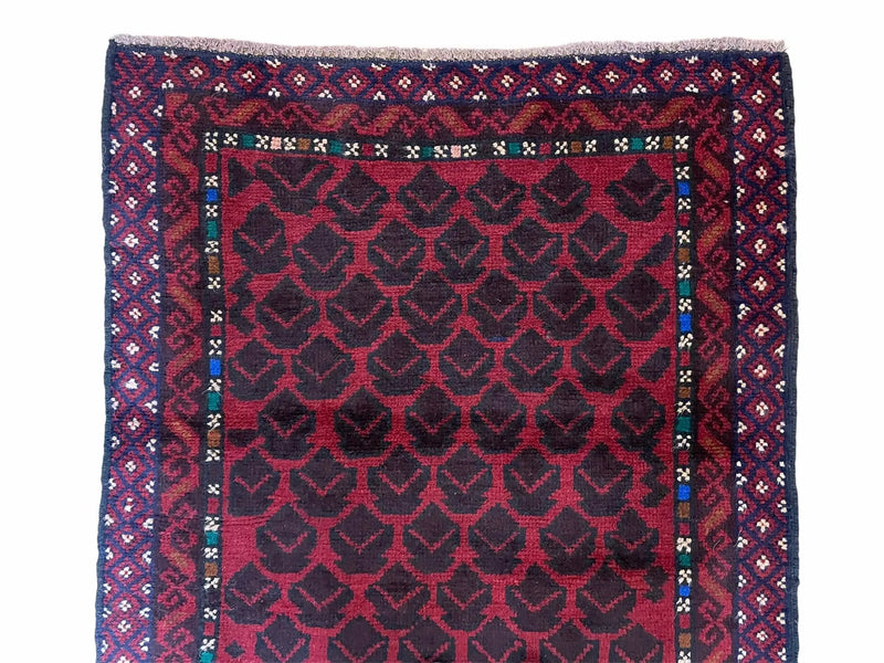 2' 8" X 4' 6" Vintage Handmade Tribal Wool Rug Balouchi Rug Afghan Rug Red Blue by Jewel Rugs