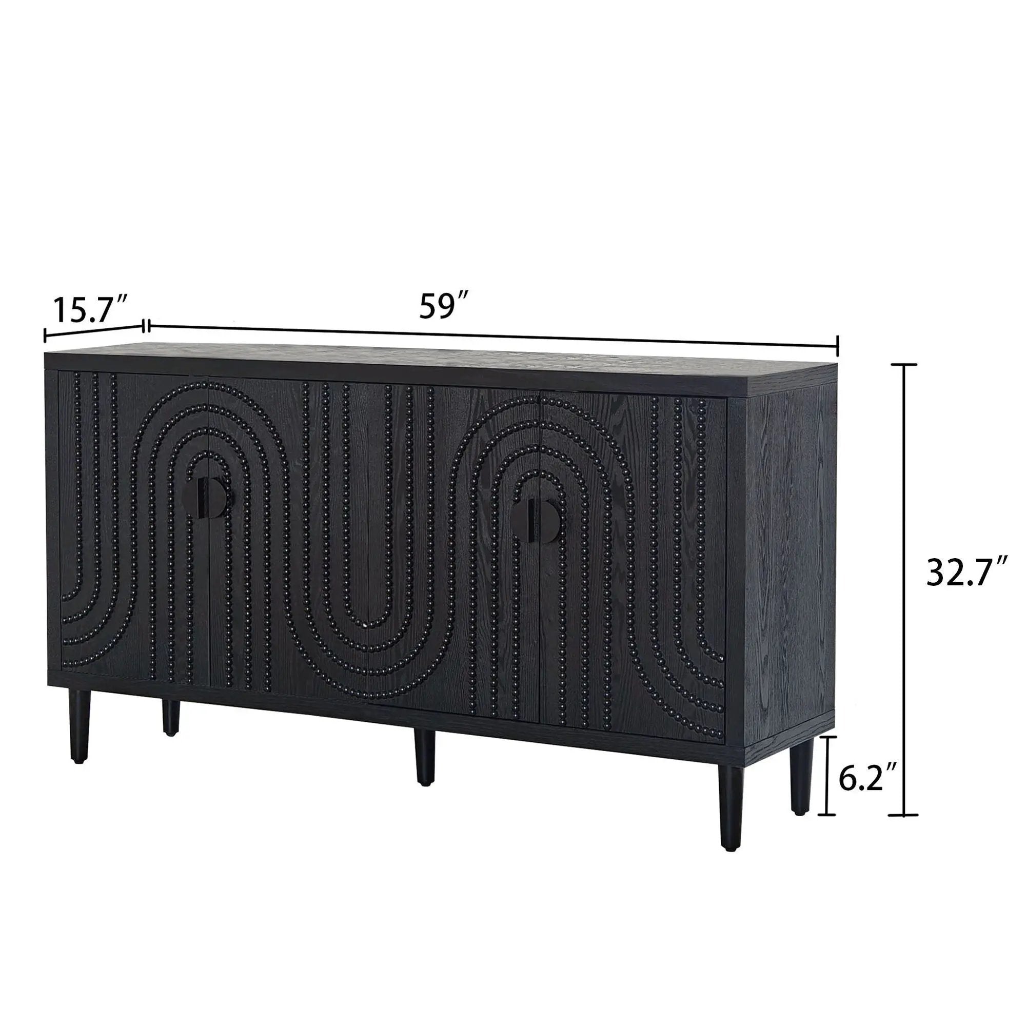 Modern Sideboard Cabinet With Decorative Nailhead Accents, Stylish Storage Solution For Dining, Living Rooms - Black by HouseOfZazla