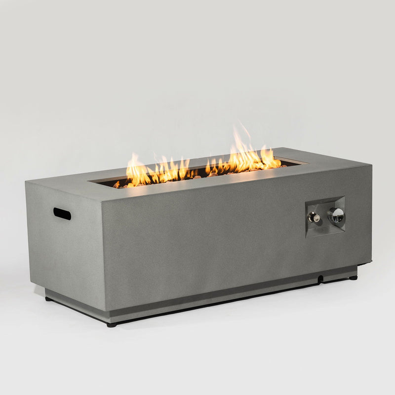 Propane Gas Fire Pit Table, 50000 Btu Rectangular With Glass Wind Guard For Outside - Gray by HouseOfZazla