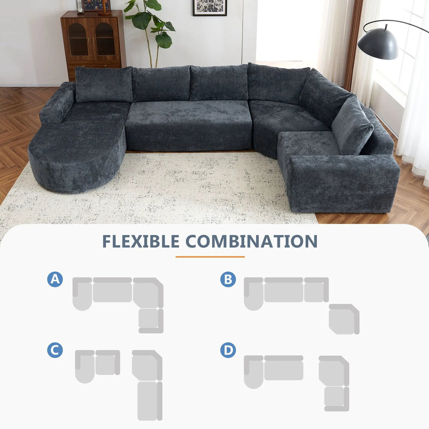 U-Shaped Oversized Modular Cloud Sectional Sofa With Deep Seat For Living Room by HouseOfZazla