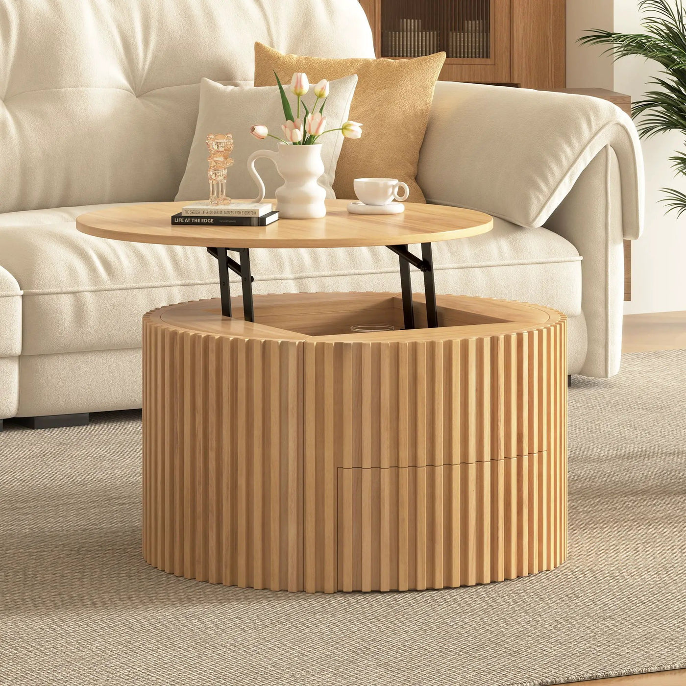 Round Lift Top Coffee Table With Hidden Storage For Living Room by HouseOfZazla