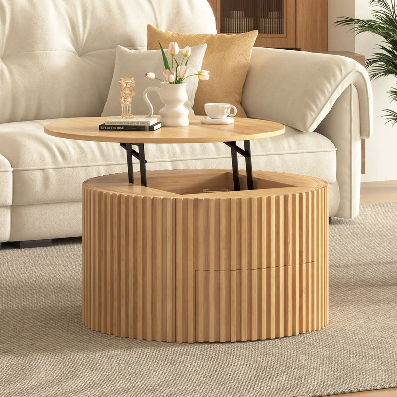 Round Lift Top Coffee Table With Hidden Storage For Living Room by HouseOfZazla