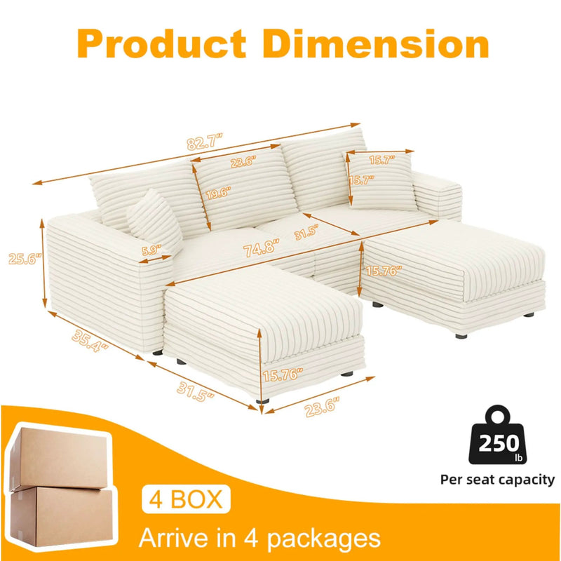 Deep Seat Convertible Sofa With Soft Pillows And Ottomans by HouseOfZazla