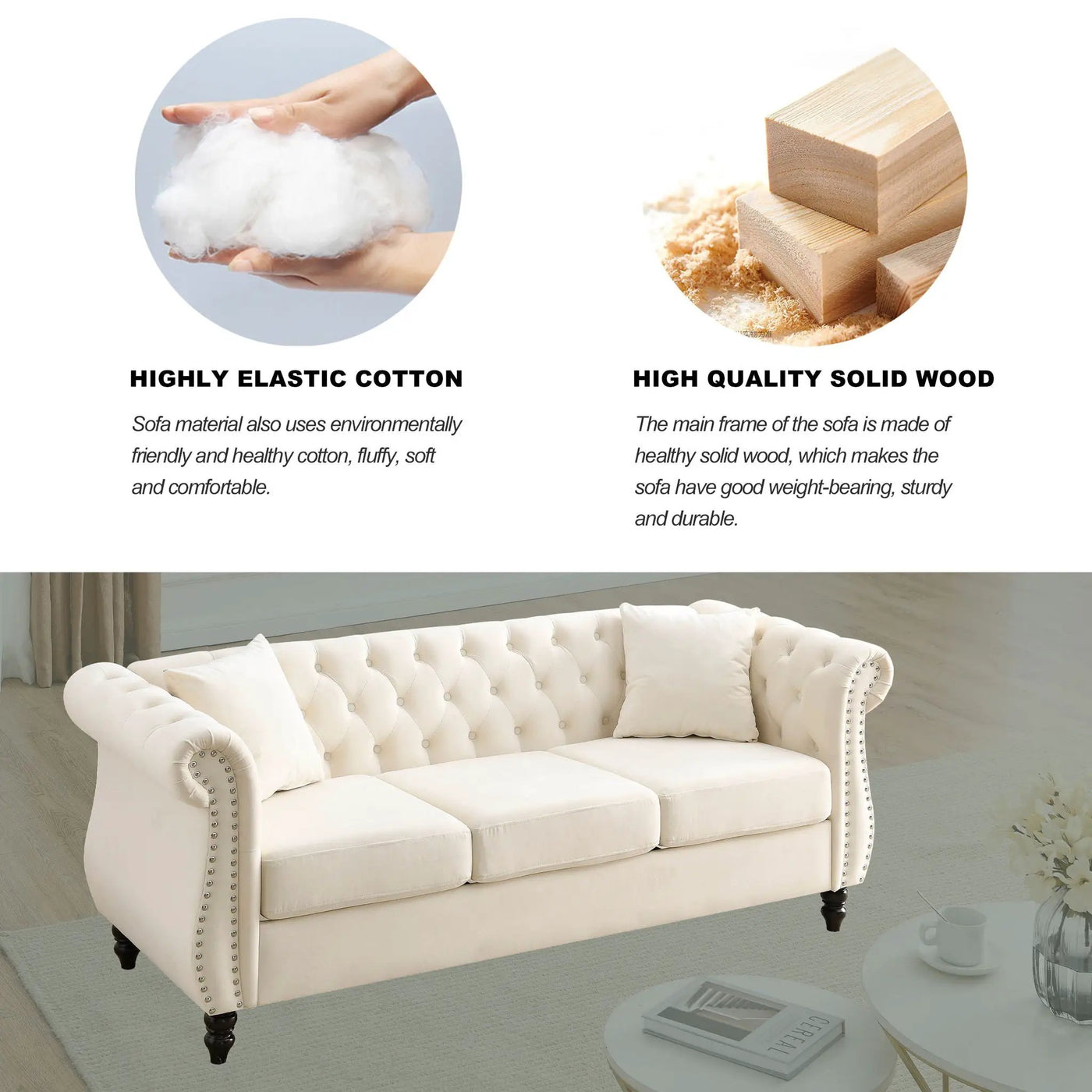 Chesterfield Sofa With Rolled Arms And Nailhead Trim by HouseOfZazla