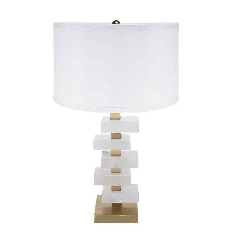 D15x26.7' White and Gold Alabaster Slab Table Lamp by HouseOfZazla