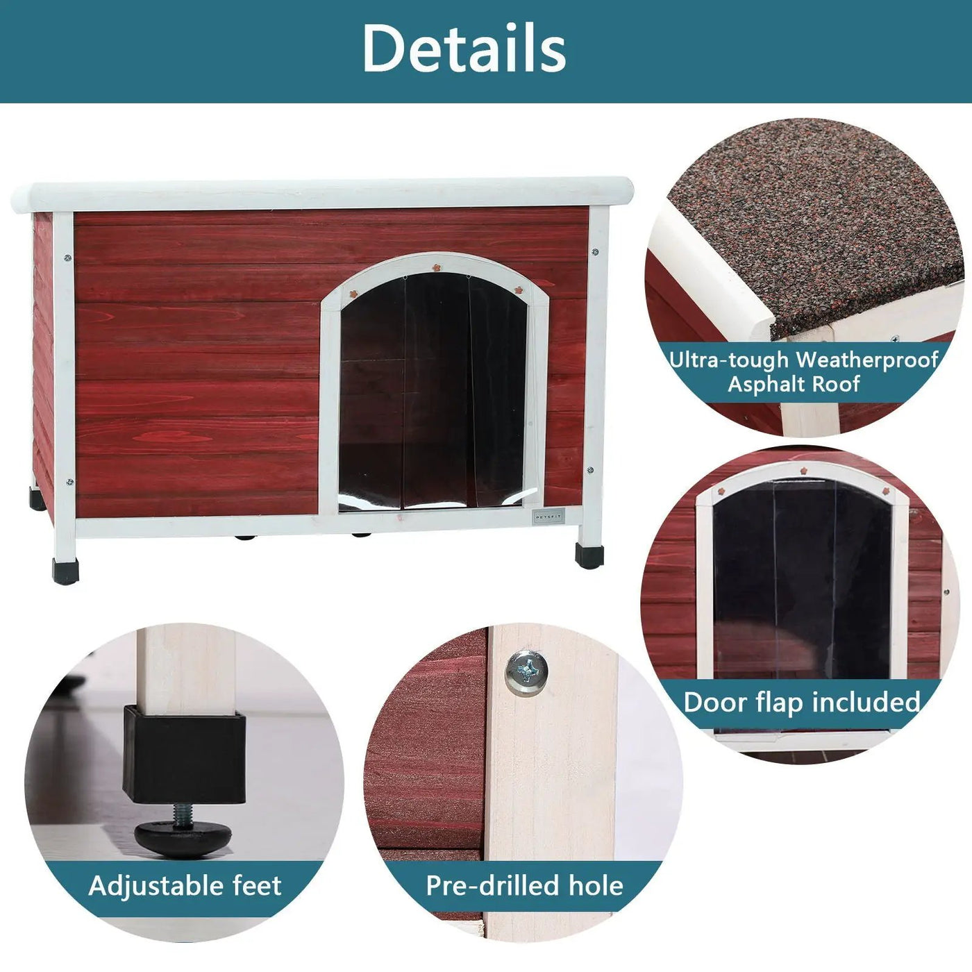 Medium Wooden Outdoor Dog House, Waterproof Roof, Elevated Floor, Adjustable Plastic Feet by HouseOfZazla