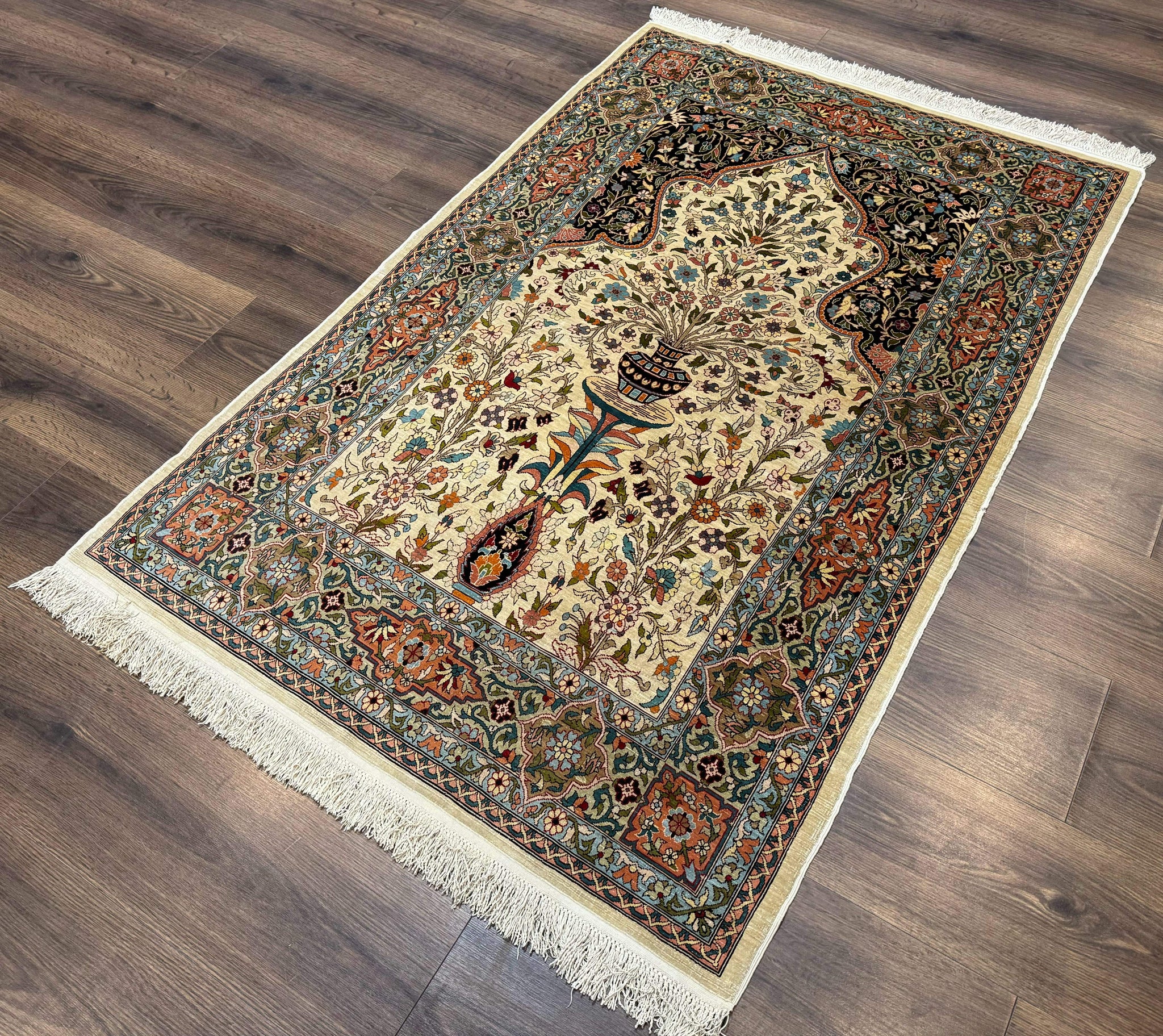 Rare Turkish Hereke Silk Rug 3x5, Tree of Life Persian Vase Design, Very Fine 440 KPSI, Signed by Jewel Rugs