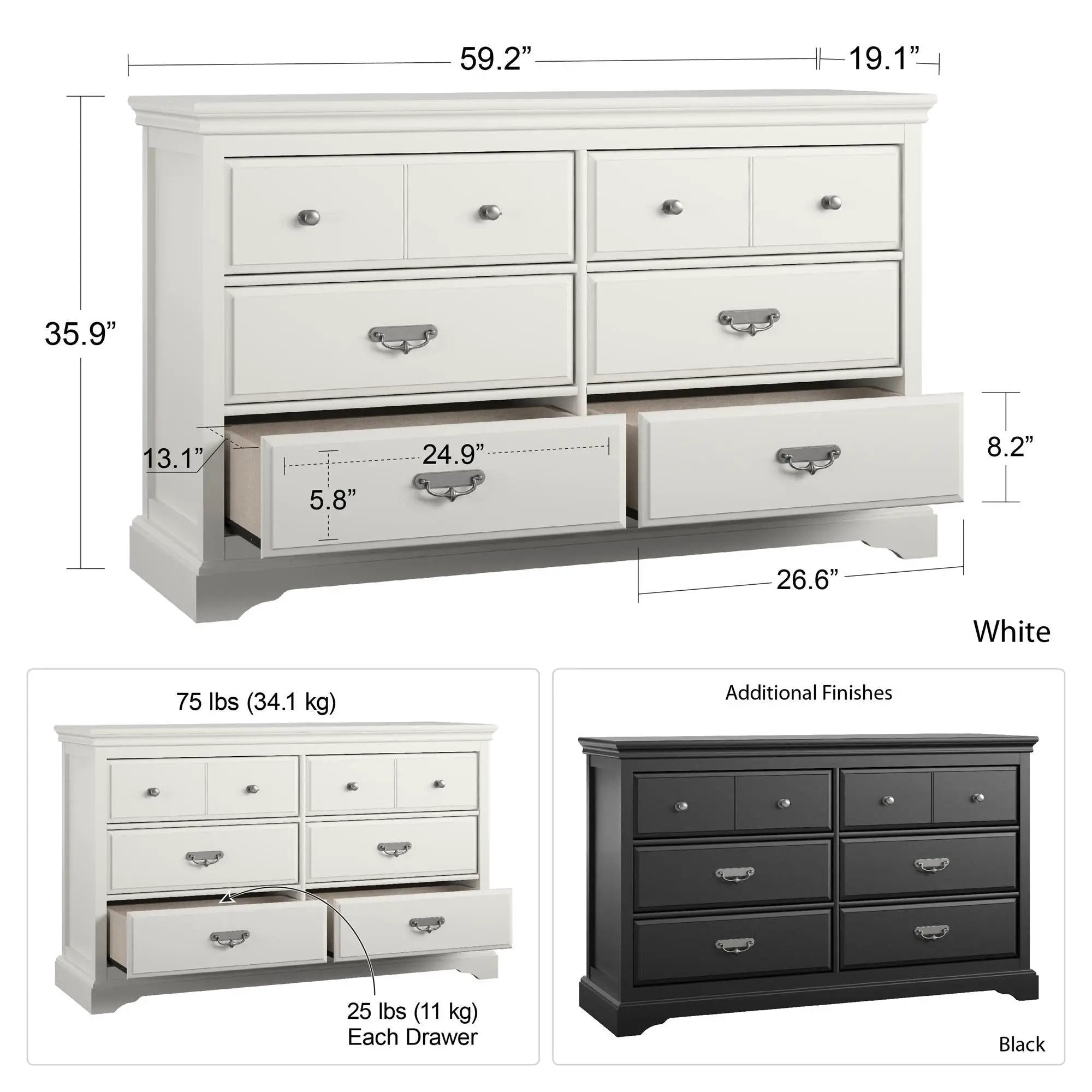 Bristol - 6 Drawer Dresser - Black by Unique Piece Furniture
