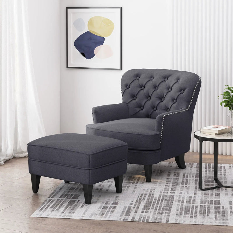 Enchante Living Room Set with Tufted Back Club Chair and Ottoman by HouseOfZazla