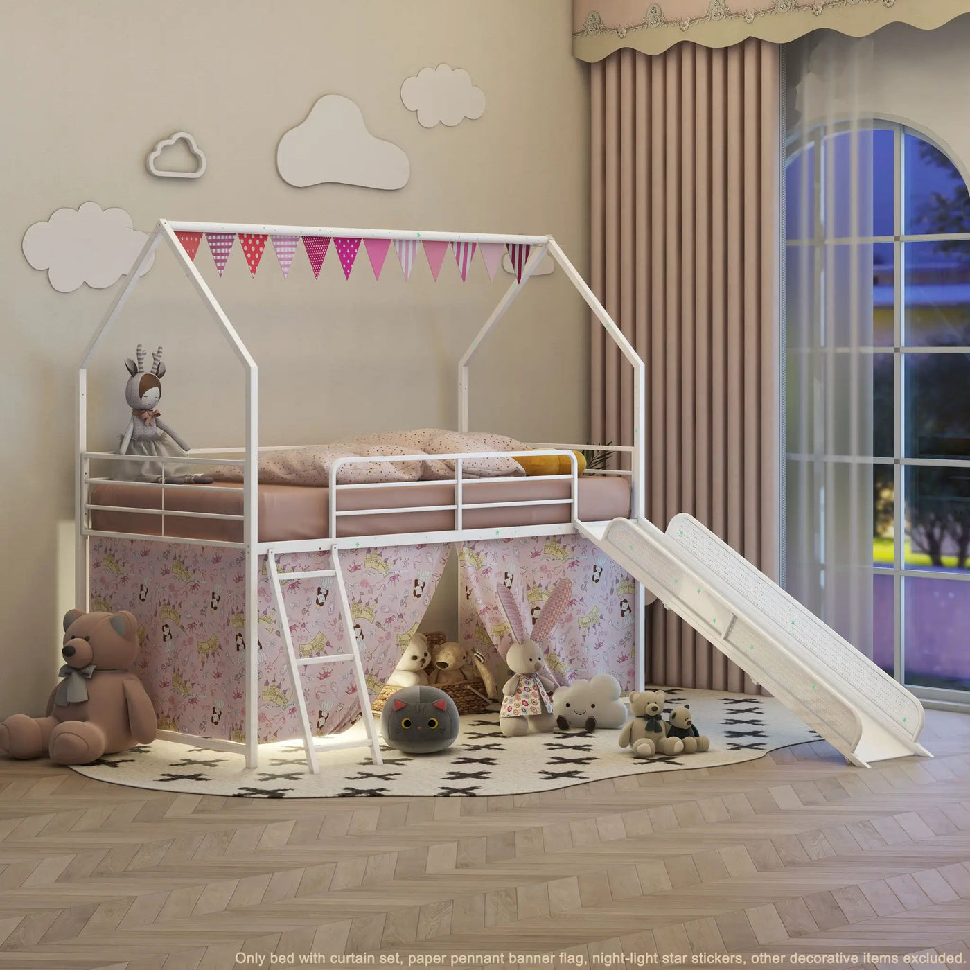 Jack - House Loft Bed With Slide And Curtain Set by HouseOfZazla
