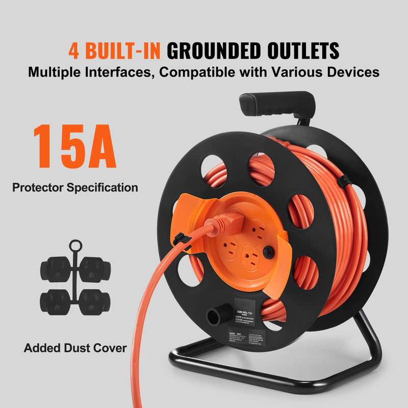 100FT Extension Cord Reel with 4 Outlets and Dust Cover, photo 2 of 10