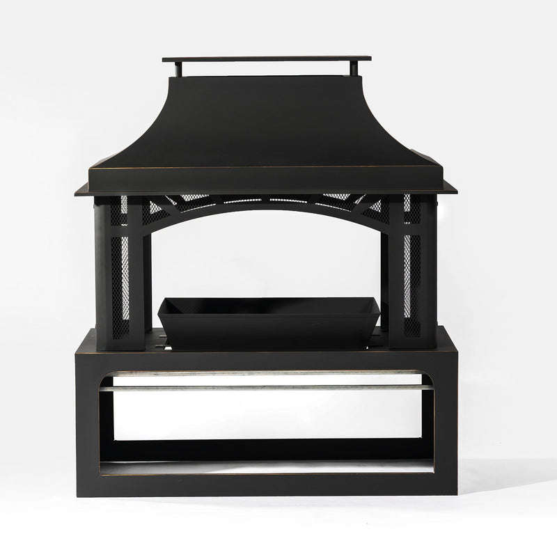 Fireplace, 50000 Btu Fire Pit, Wood Burning Chimney For Outside - Black by HouseOfZazla