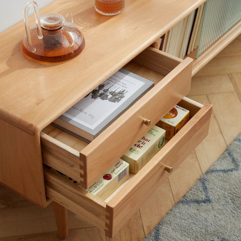 TV Cabinet With Chinese Changhong Glass Doors, Two Drawer Storage Space TV Standing by HouseOfZazla