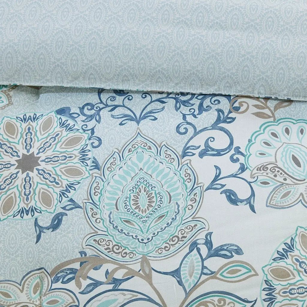 8 Piece Cotton Floral Printed Reversible Comforter Set Blue by HouseOfZazla