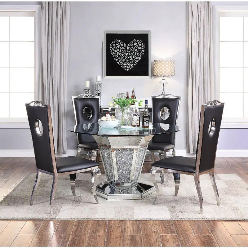 Noralie - Dining Table - Mirrored, Faux Diamonds & Clear Glass Top by Unique Piece Furniture