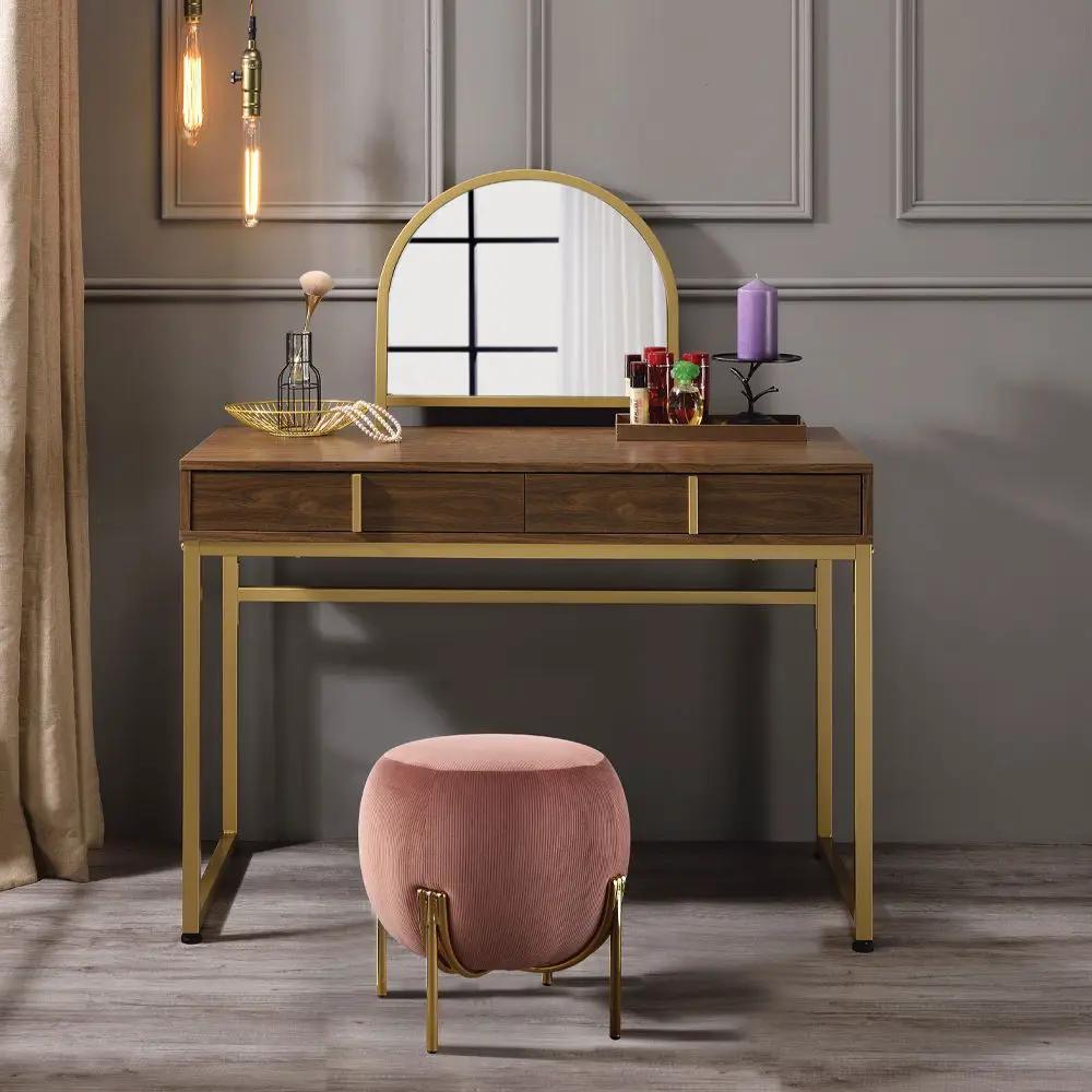 Coleen - 50" Vanity Desk With Mirror & Jewelry Tray - Walnut & Gold by Unique Piece Furniture