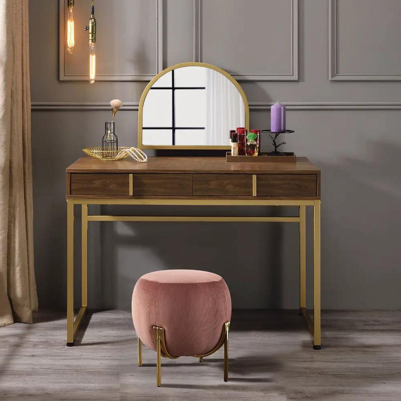 Coleen - 50" Vanity Desk With Mirror & Jewelry Tray - Walnut & Gold by Unique Piece Furniture