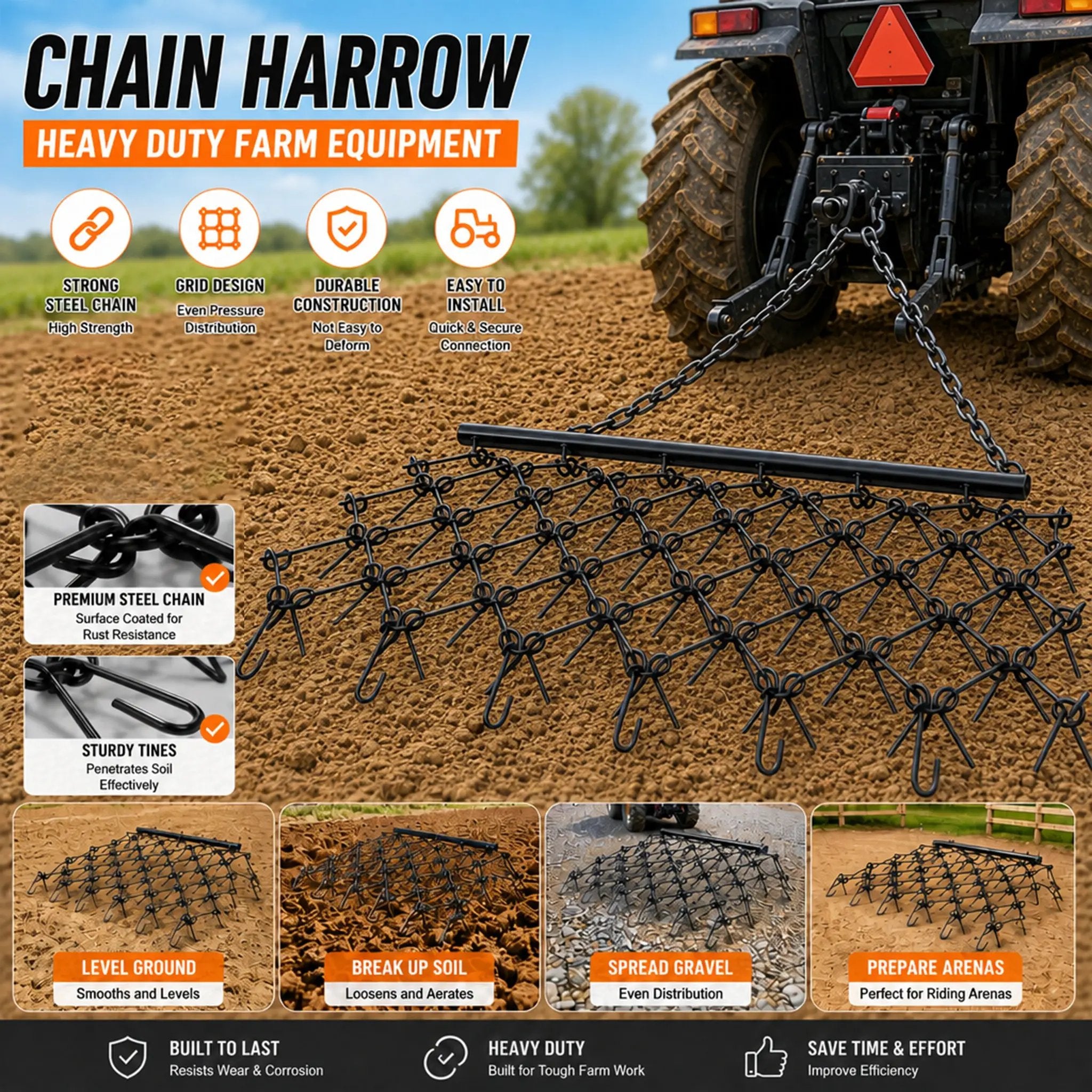 4FT Heavy-Duty Steel Drag Harrow by HouseOfZazla