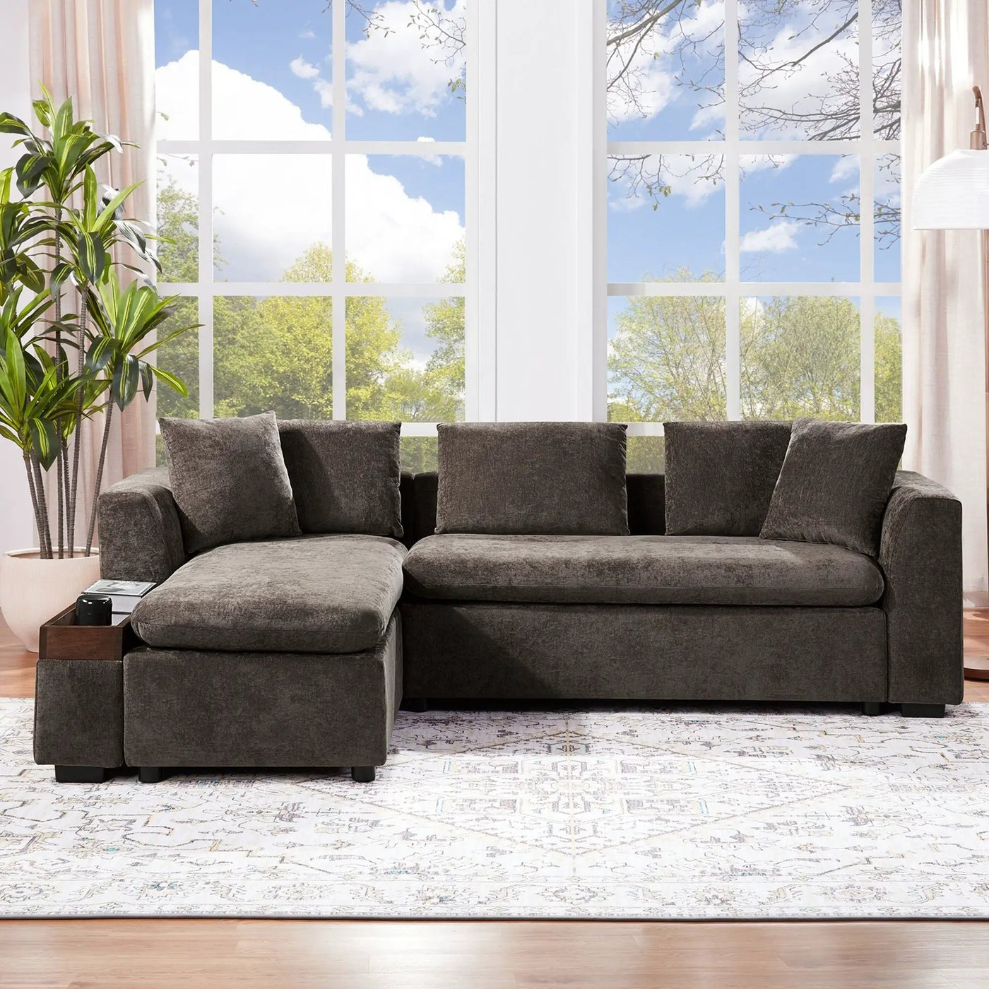 Modern L Shaped Sectional Sofa With Upholstery And Wooden Storage by HouseOfZazla