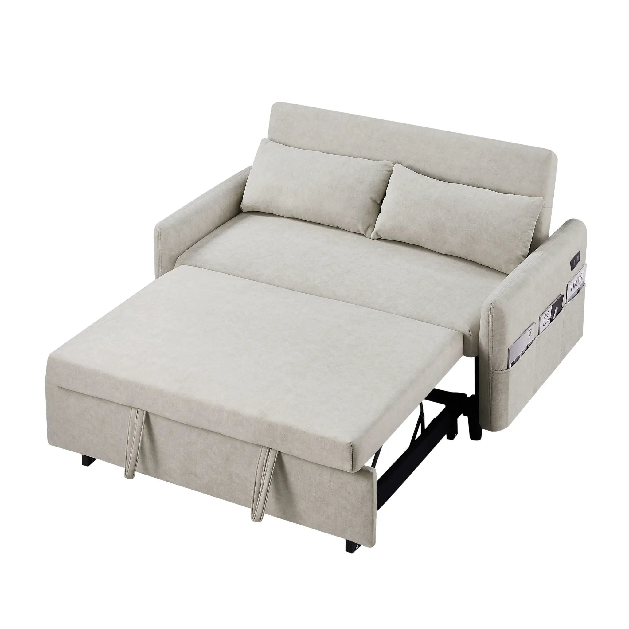 Pull Out Sleep Sofa Bed Loveseats Sofa Couch With Adjsutable Backrest, Storage Pockets, 2 Soft Pillows, USB Ports For Living Room, Bedroom, Apartment, Office by HouseOfZazla