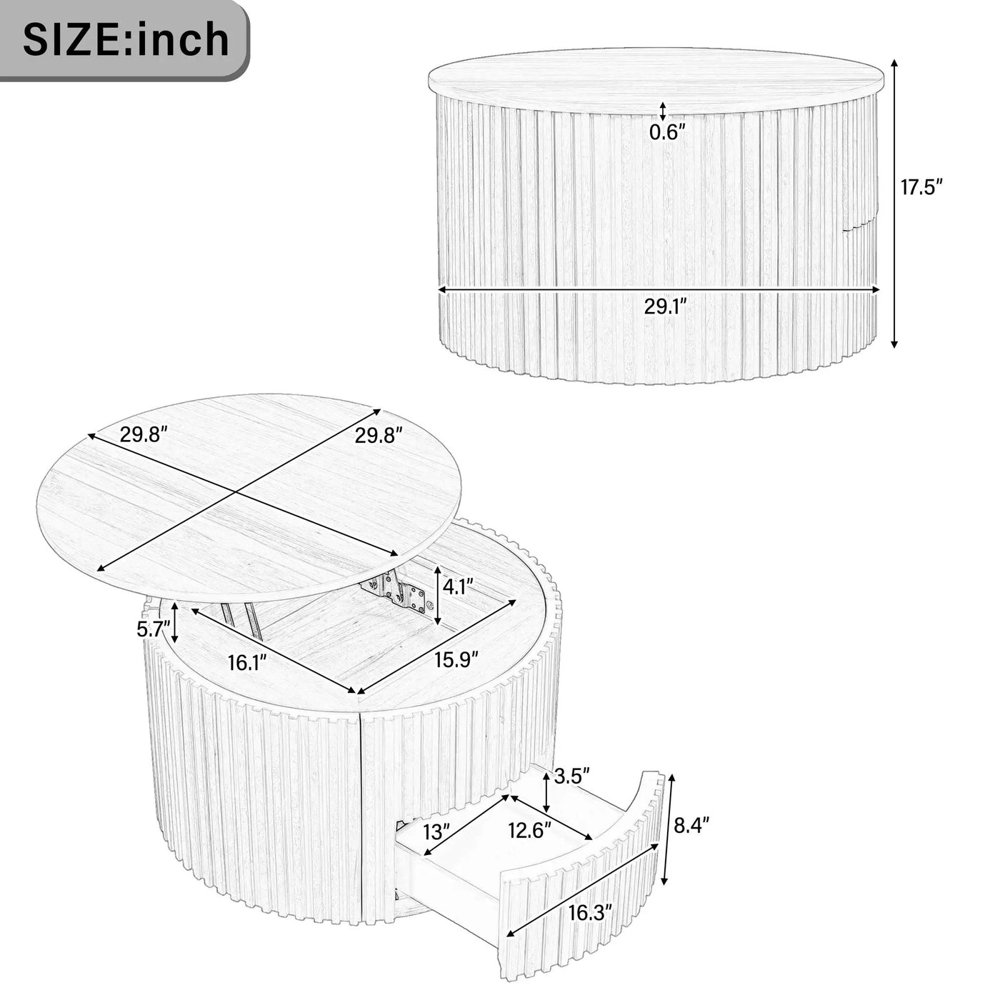 Round Lift Top Coffee Table With Hidden Storage For Living Room by HouseOfZazla