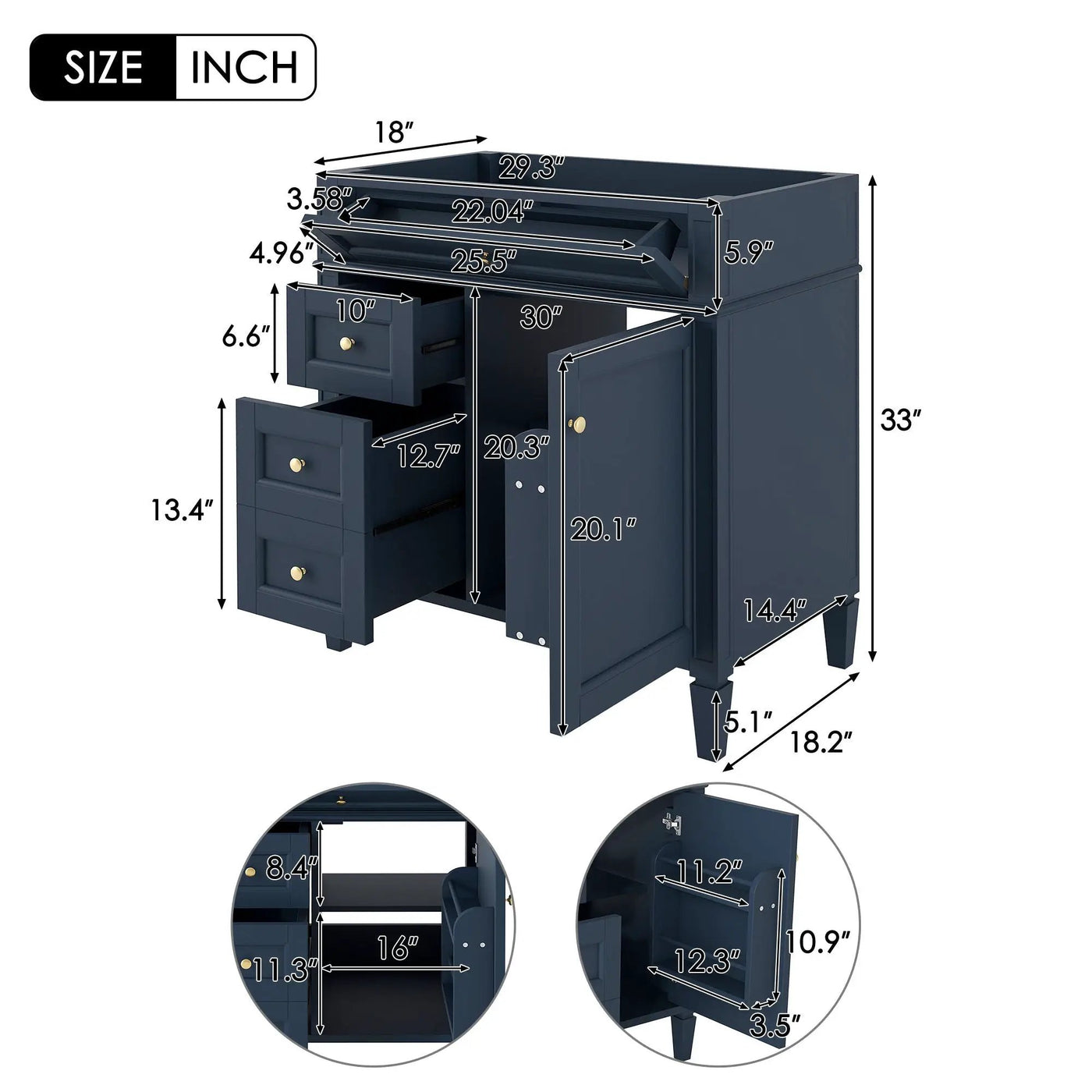 Bathroom Vanity With 2 Drawers And Tip-Out Drawer, Storage Cabinet by HouseOfZazla