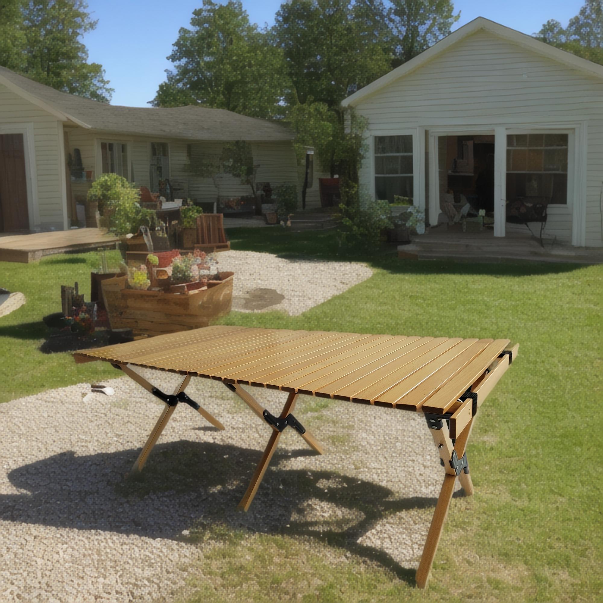 Multi-Function Wooden Foldable Portable Patio Dining Table, Indoor And Outdoor Universal - Natural by Unique Piece Furniture