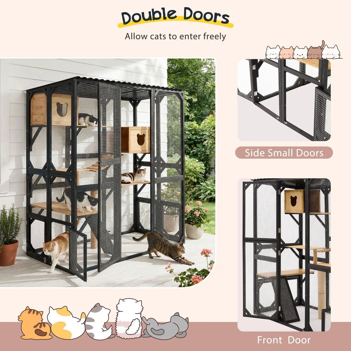 Outdoor Cat Enclosure With Sleeping Houses, Jumping Platforms, Scratching Post by HouseOfZazla