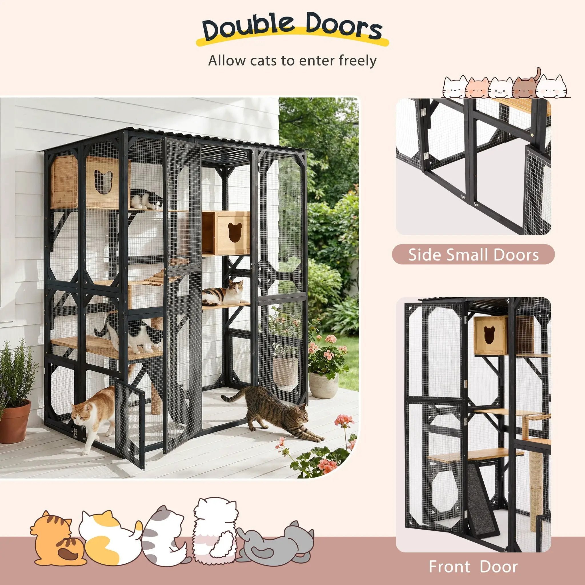 Outdoor Cat Enclosure With Sleeping Houses, Jumping Platforms, Scratching Post by HouseOfZazla