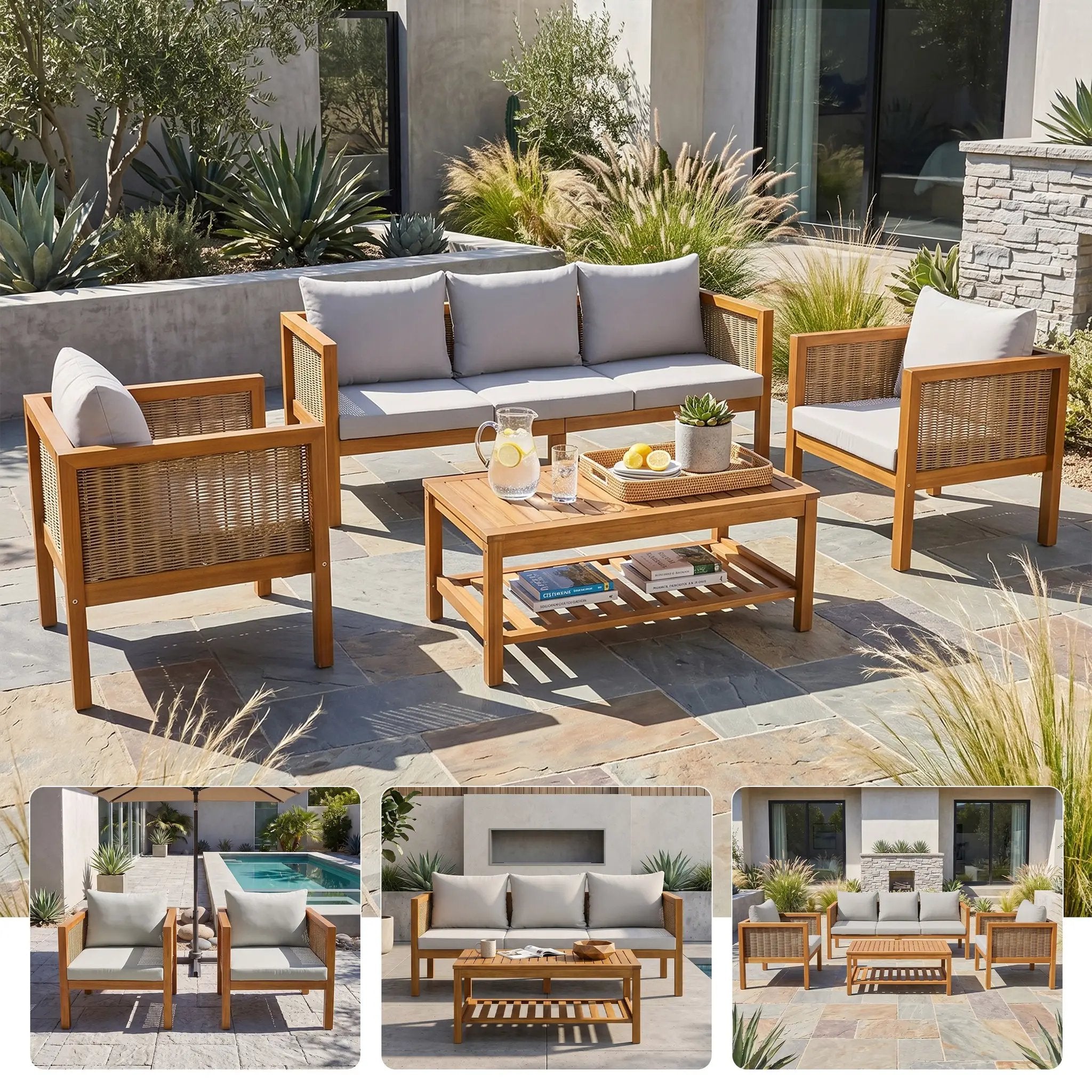 4 Pieces Patio Sofa Set - Outdoor Seating Group for 5 by HouseOfZazla