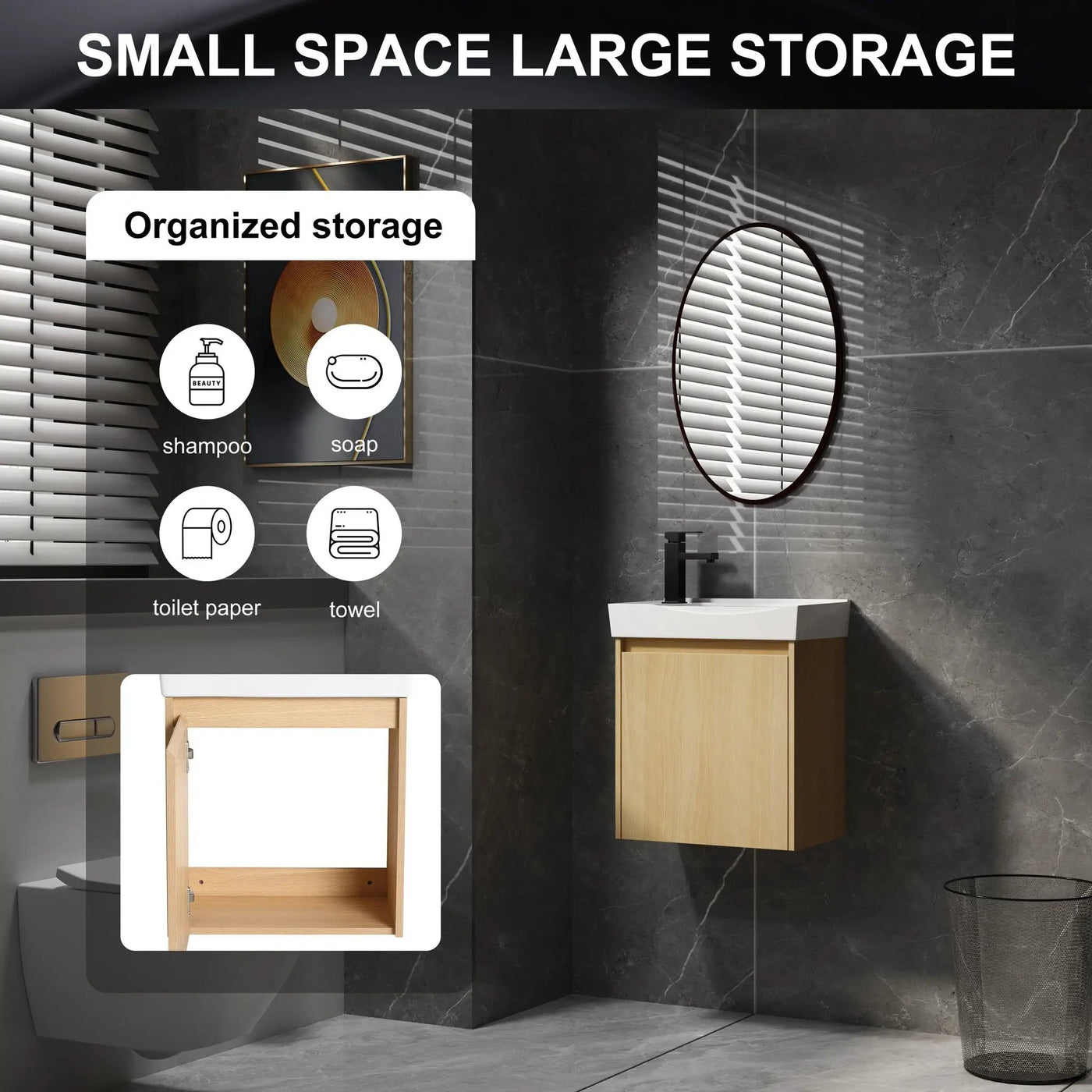 Modern Bathroom Vanity With Ceramic Basin, Wall Mounted Floating Sink Combo, Storage Cabinet by HouseOfZazla