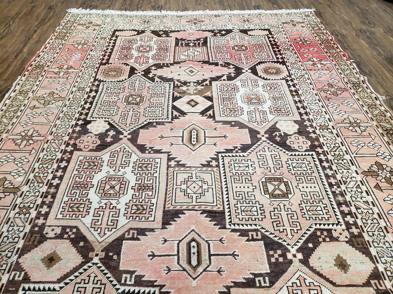 Antique Caucasian Rug 5' 5" x 10' 9", Shirvan Carpet, Wide Oriental Corridor Runner, Quality Handmade Hand-Knotted Wool Rug, Pale Pink Black by Jewel Rugs