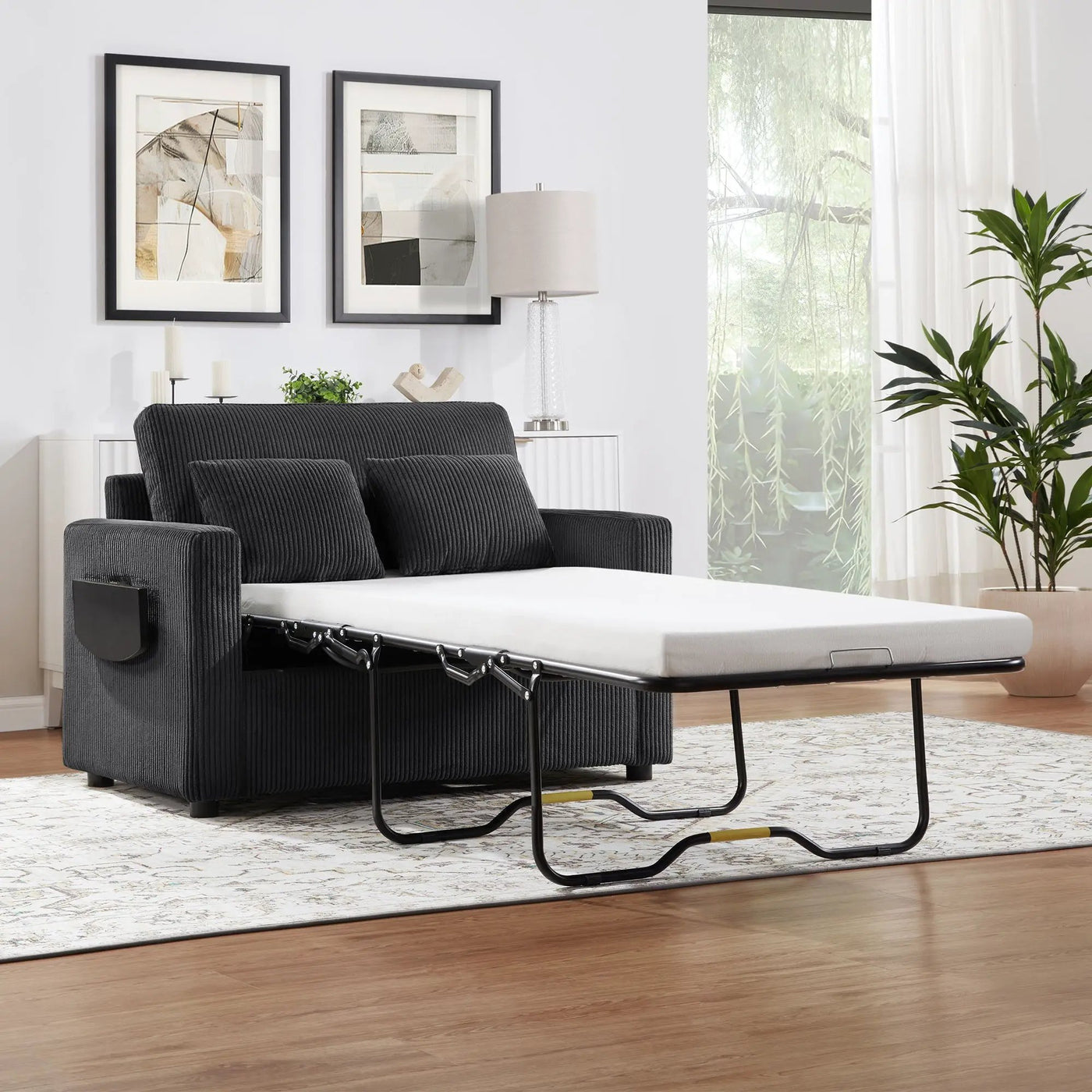 Sleeper Sofa With Foldable Mattress, USB Ports, Side Table & Storage Pocket by HouseOfZazla