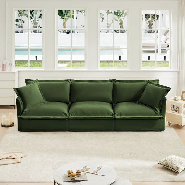 Modern Slipcovered 3-Seater Sofa with Chenille Fabric, photo 2 of 10