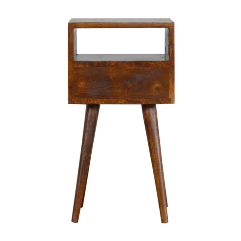 Solid Wood Mini Nightstand, 1-Drawer, 1 Open Slot, Chestnut by HouseOfZazla