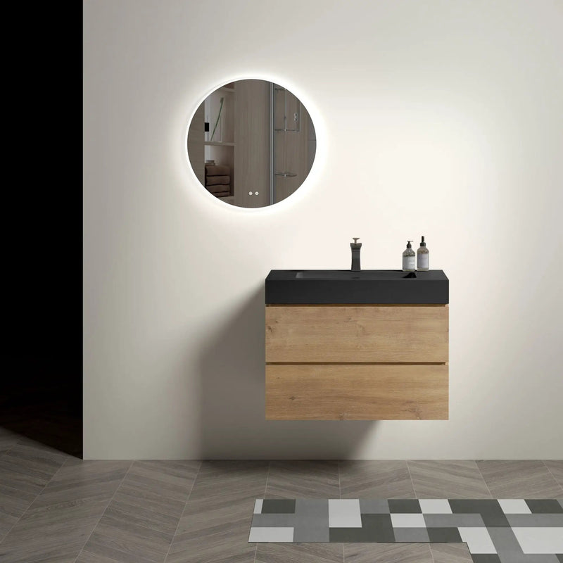 Alice - Natural Oak Bathroom Vanity With Sink, Large Storage Wall Mounted Floating Bathroom Vanity For Modern Bathroom, One-Piece Sink Basin Without Drain by Unique Piece Furniture