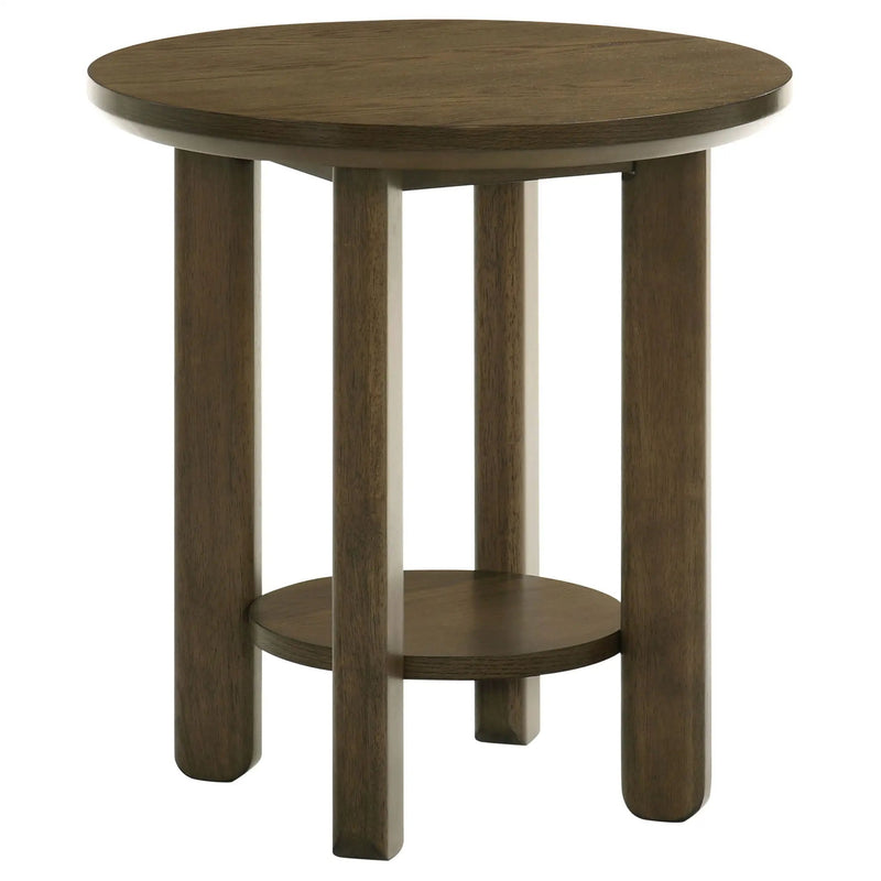 Ottowa 22-Inch Round Wood Side End Table with Shelf Brown by Unique Piece Furniture